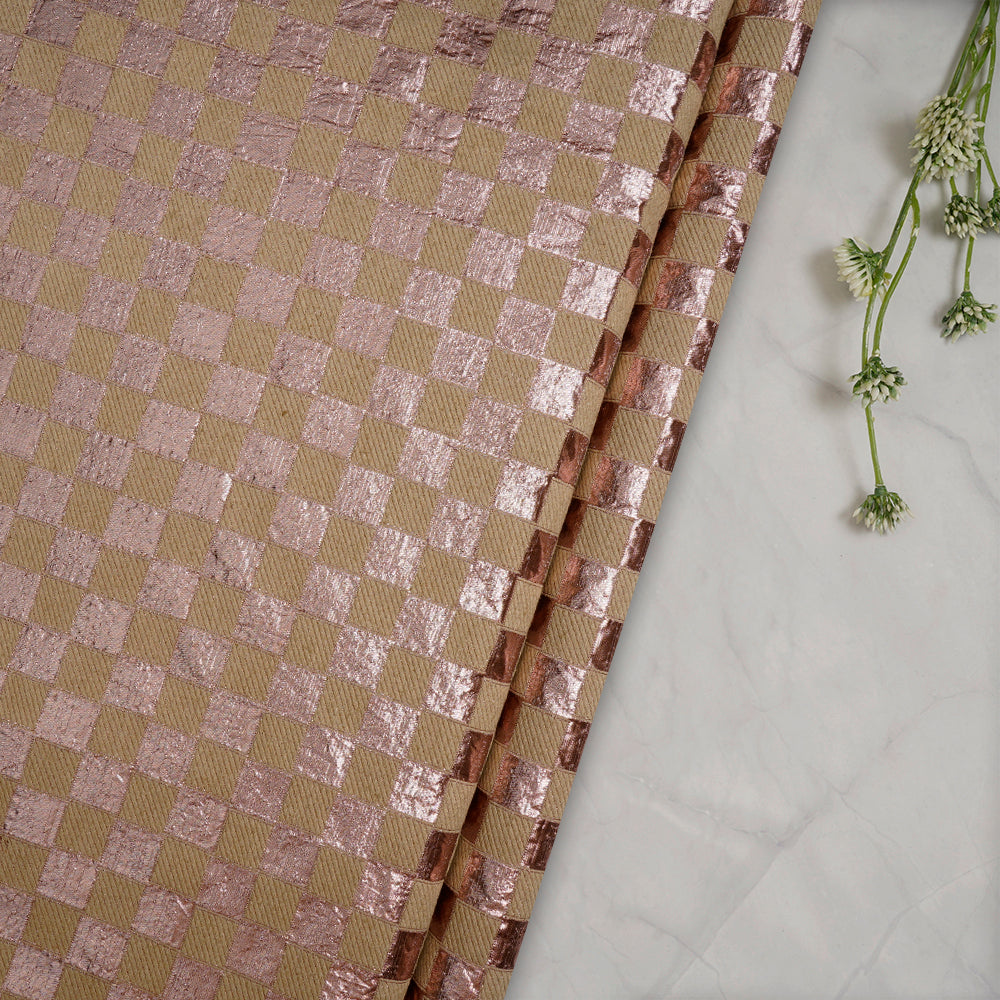 (Pre-Cut 3.90 Mtr) Rose Gold Color Handwoven Brocade Lurex Silk Fabric