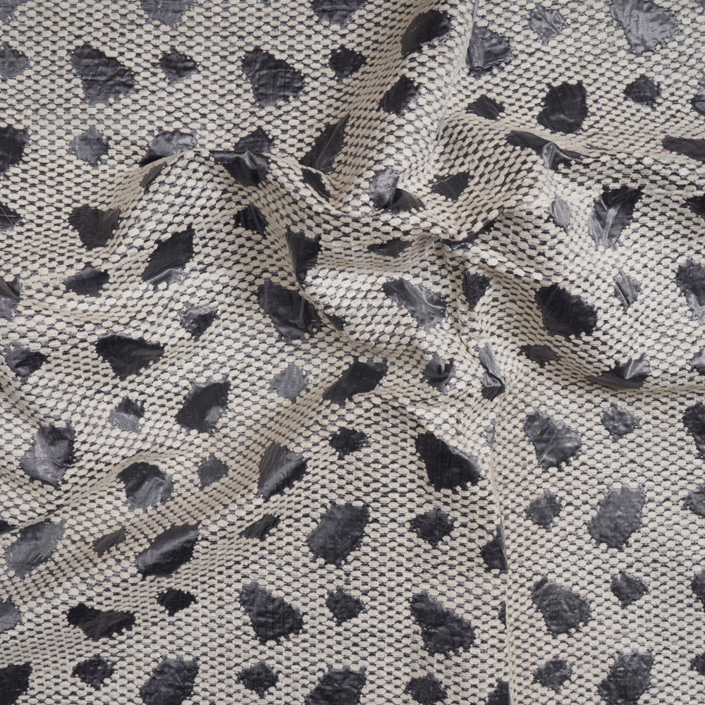 (Pre-Cut 2.85 Mtr) Grey Color Handwoven Brocade Lurex Silk Fabric