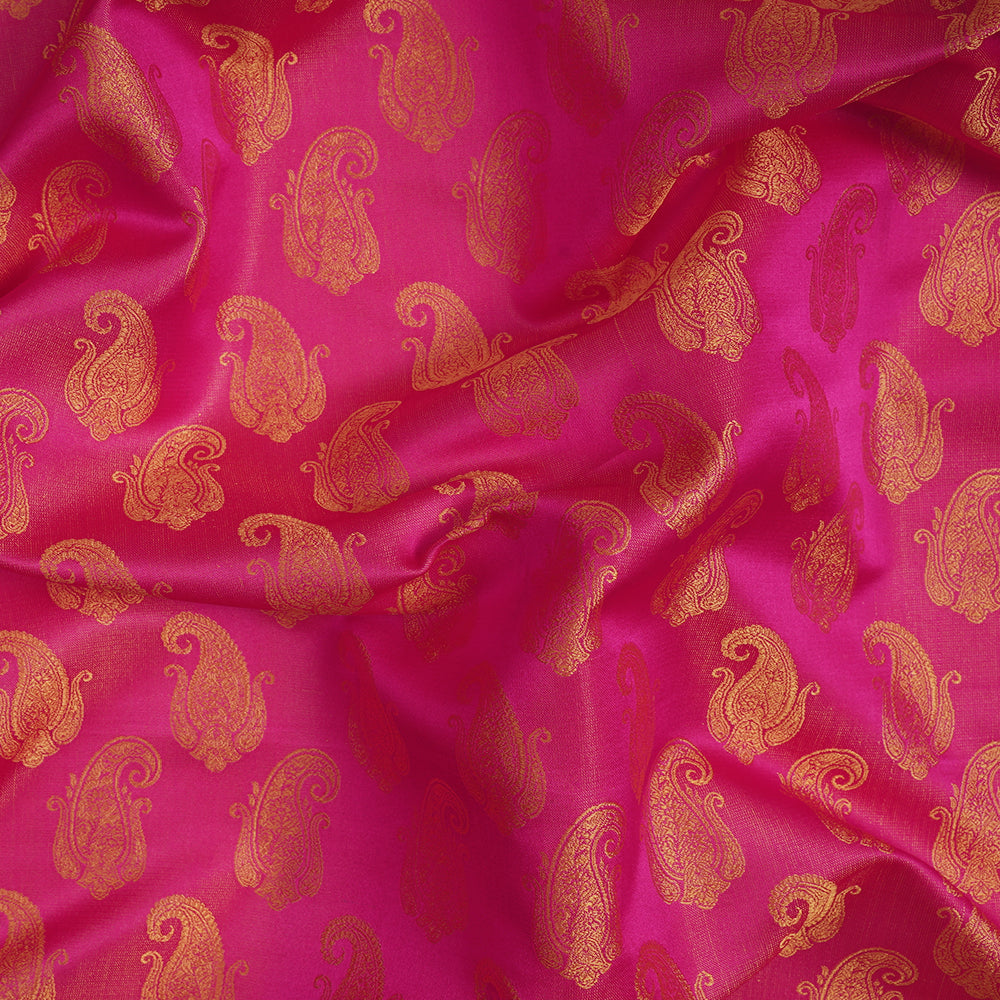(Pre-Cut 2.50 Mtr) Pink Color Handwoven Banarasi Jacquard Silk Fabric