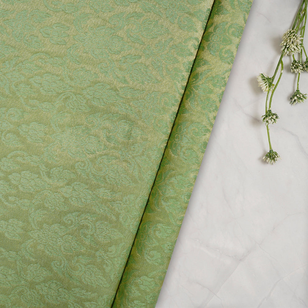 (Pre-Cut 1.25 Mtr) Green Color Crepe Brocade Fabric