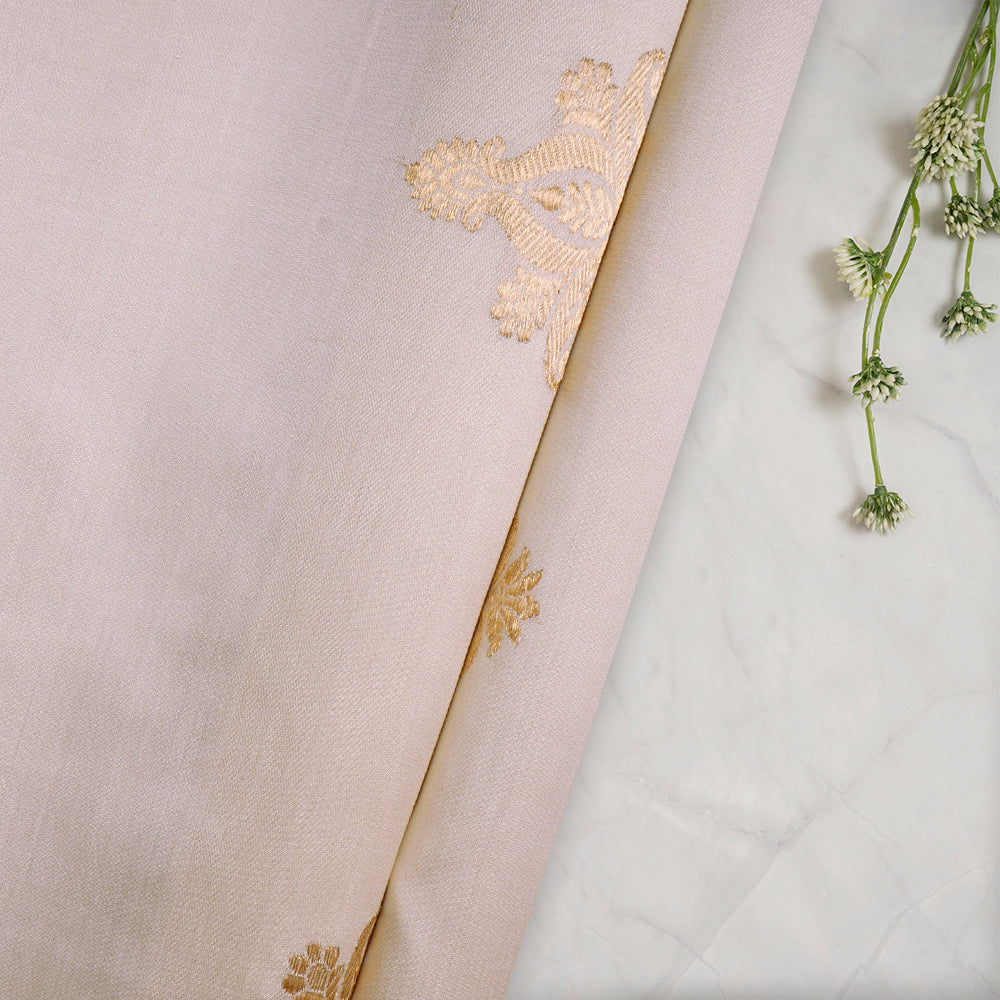 (Pre-Cut 1.10 Mtr) Cream Color Handwoven Banarasi Katan Buta Silk Fabric