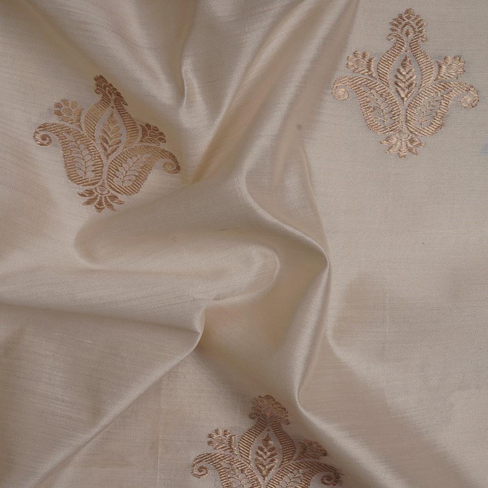 (Pre-Cut 3.90 Mtr) Cream Color Handwoven Banarasi Katan Buta Silk Fabric