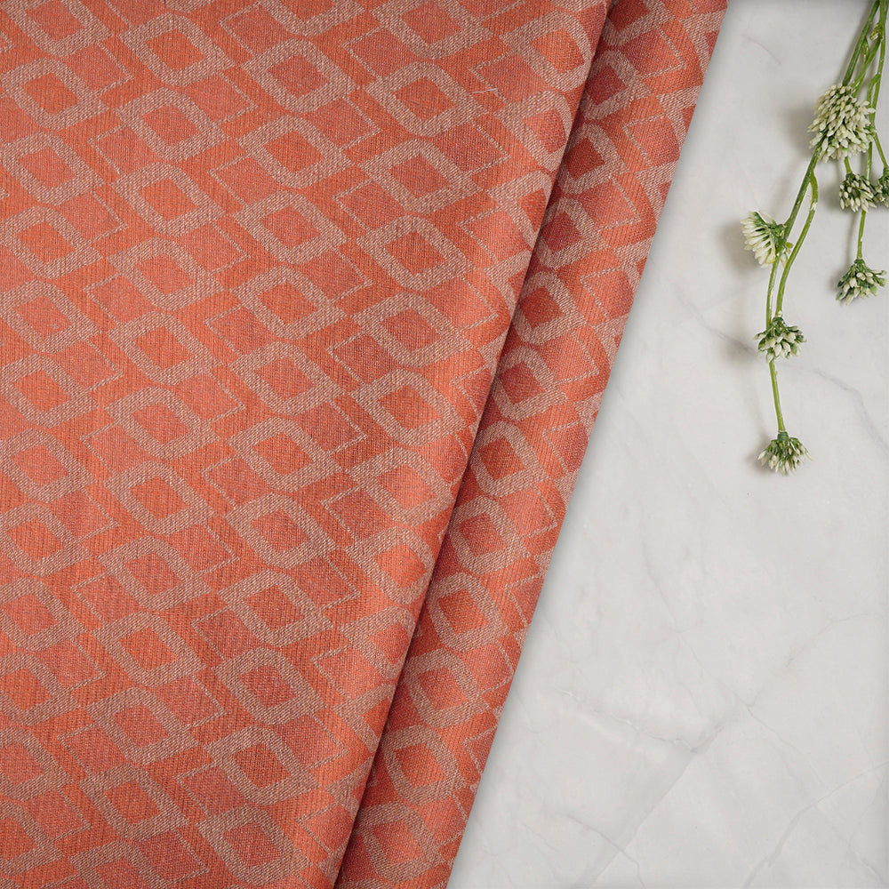 (Pre-Cut 1.75 Mtr) Orange Color Cotton Jacquard Fabric