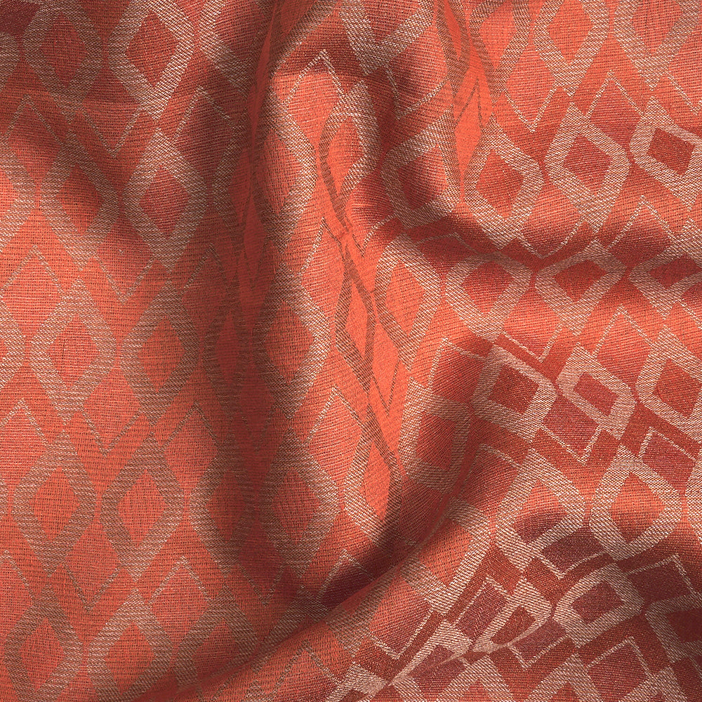 (Pre-Cut 1.75 Mtr) Orange Color Cotton Jacquard Fabric