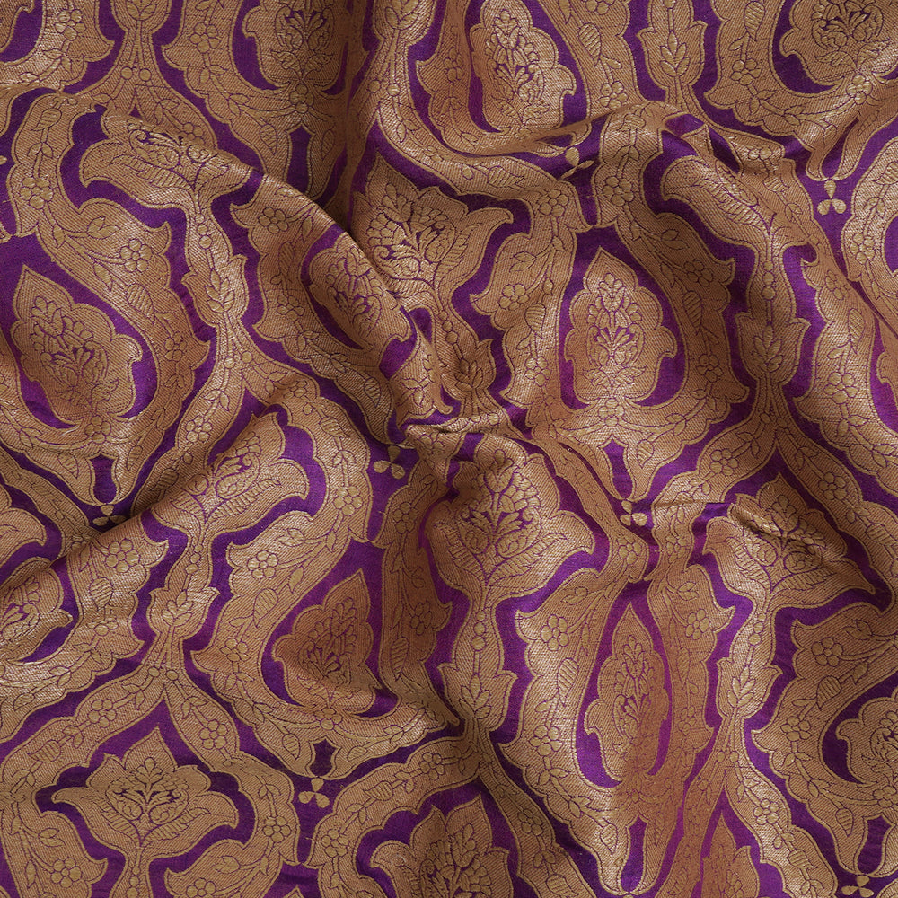 (Pre-Cut 1.40 Mtr) Purple Color Handwoven Brocade Silk Fabric