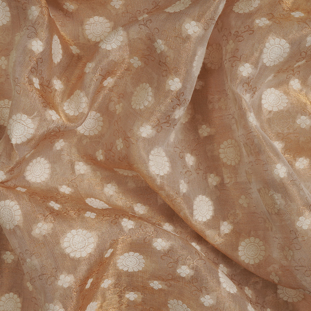 (Pre-Cut 1.85 Mtr) Golden Color Handwoven Brocade Tissue Silk Fabric