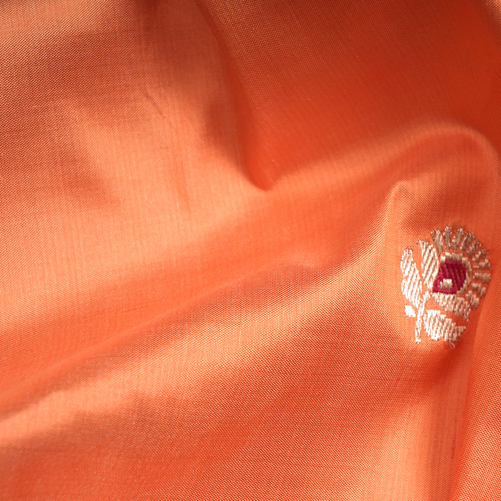 (Pre-Cut 1.05 Mtr) Orange Color Handwoven Brocade Silk Fabric