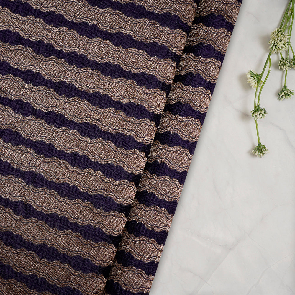 (Pre-Cut 4.70 Mtr) Navy Color Handwoven Brocade Silk Fabric