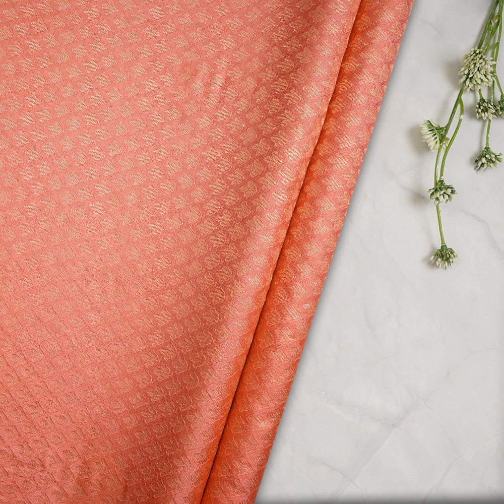(Pre-Cut 1.05 Mtr) Peach Color Handwoven Brocade Silk Fabric
