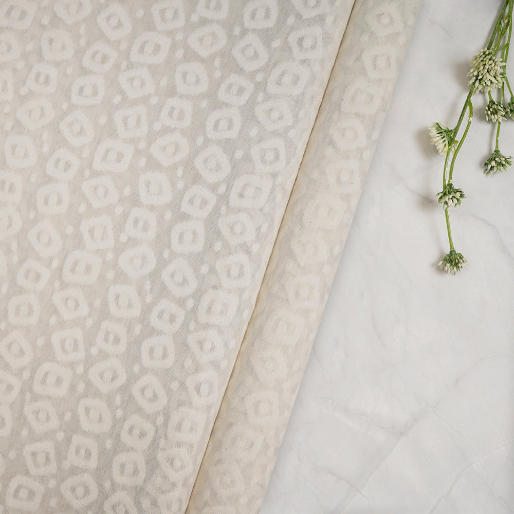 (Pre-Cut 2.75 Mtr) Off White Color Pure Chanderi Jacquard Fabric