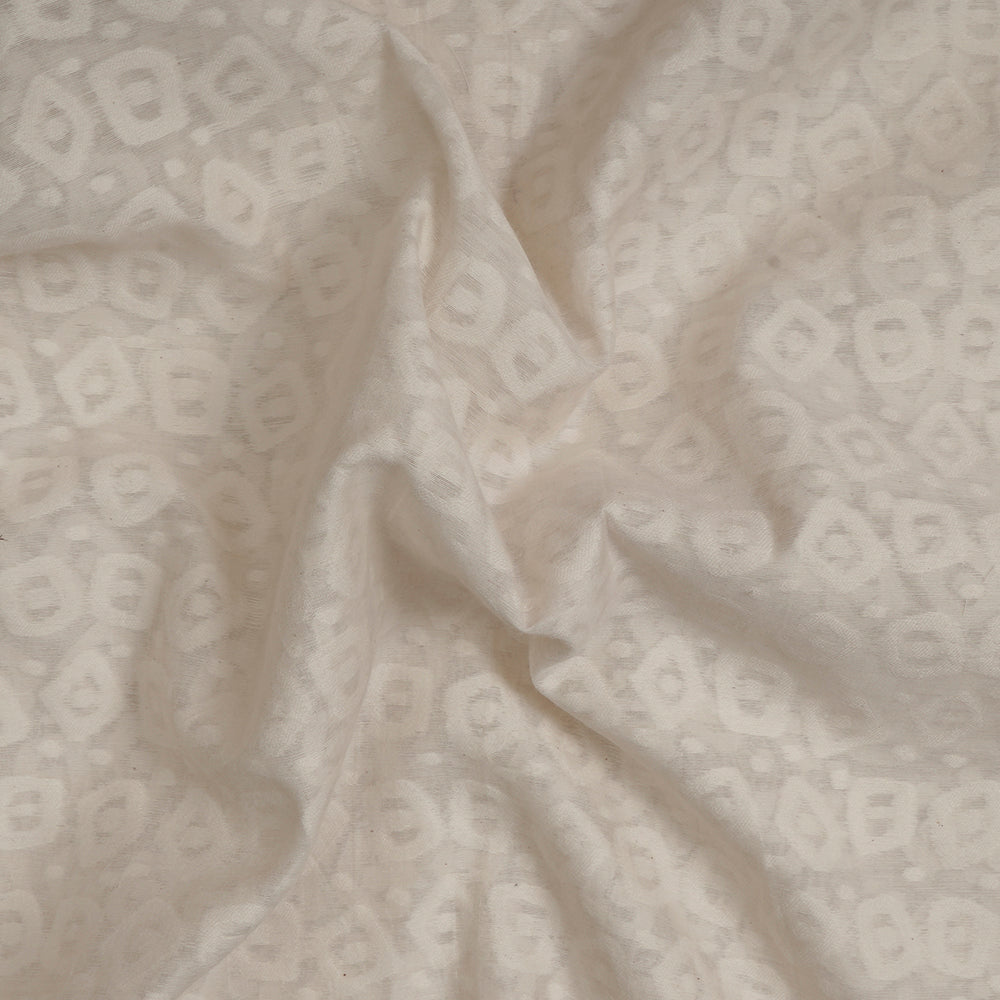 (Pre-Cut 2.75 Mtr) Off White Color Pure Chanderi Jacquard Fabric