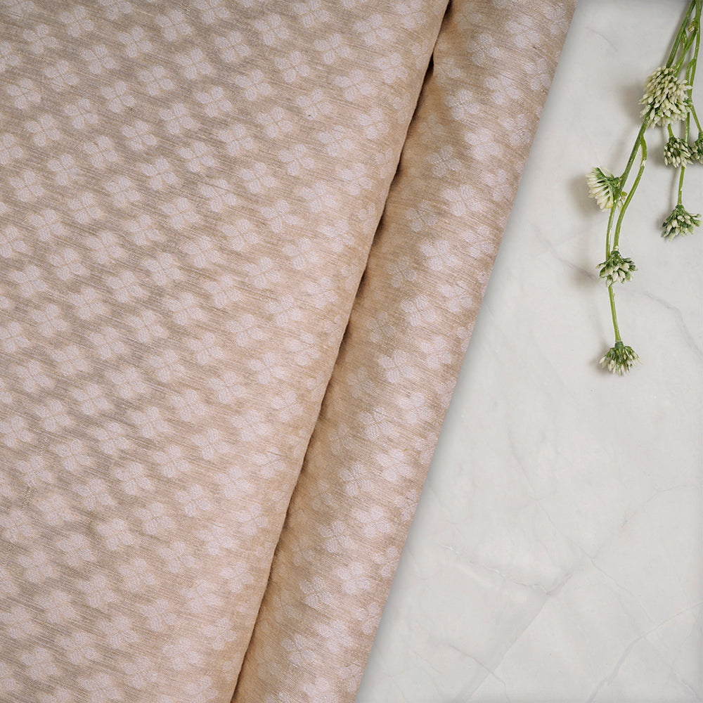 (Pre-Cut 0.60 Mtr) Cream Color Pure Muga Jacquard Silk Fabric