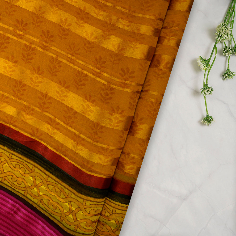 (Pre-Cut 2.95 Mtr) Mustard Color Printed Georgette Fabric