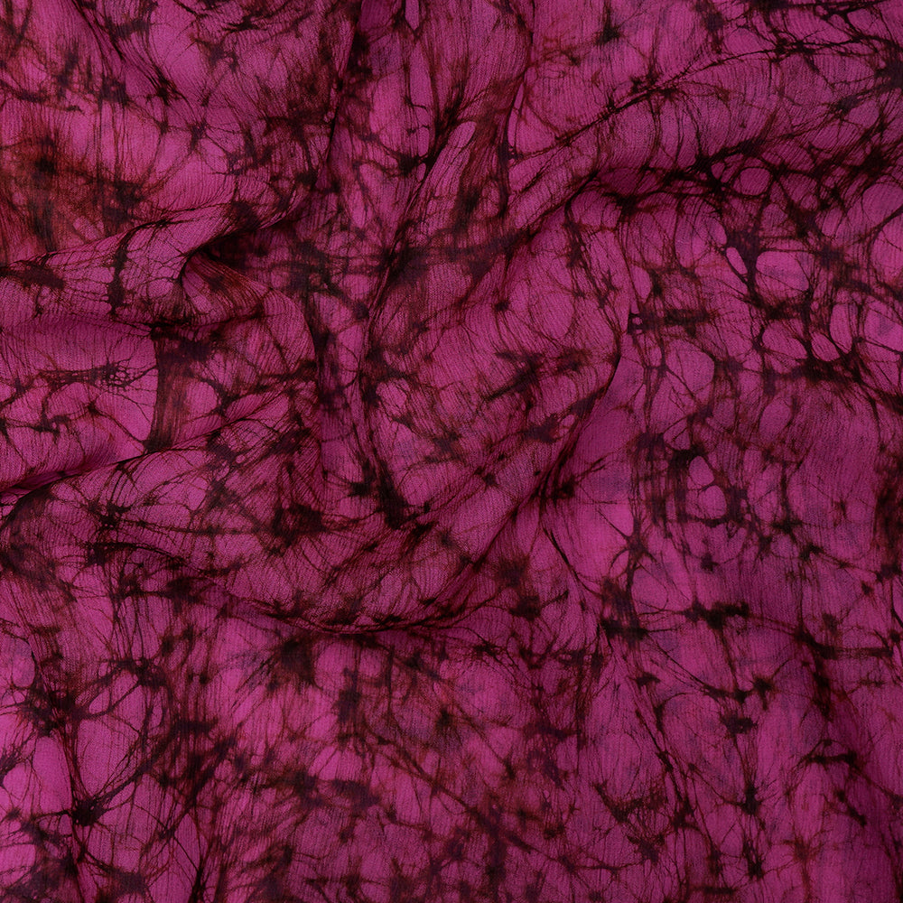 (Pre-Cut 1.60 Mtr) Pink Color Handcrafted Batik Printed Chiffon Silk Fabric