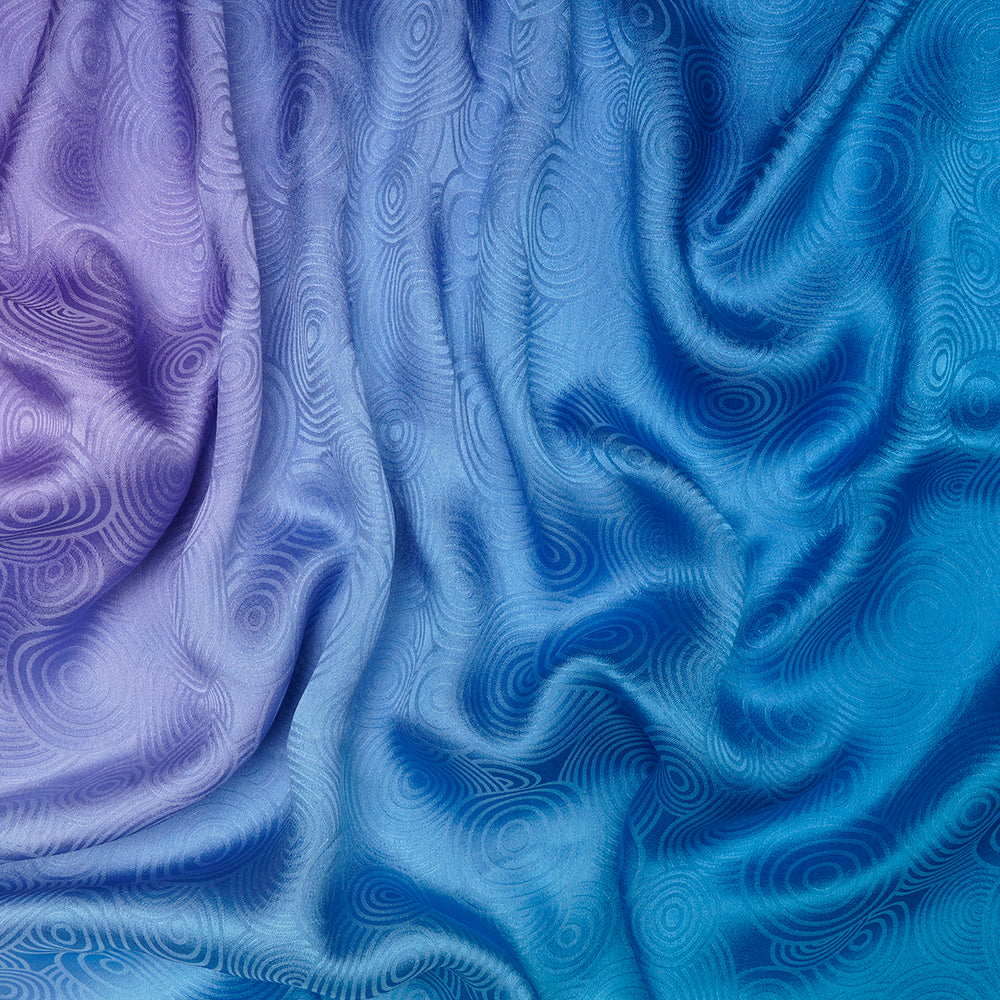 (Pre-Cut 4.20 Mtr) Lilac-Blue Color Ombre Dyed Satin Jacquard Fabric