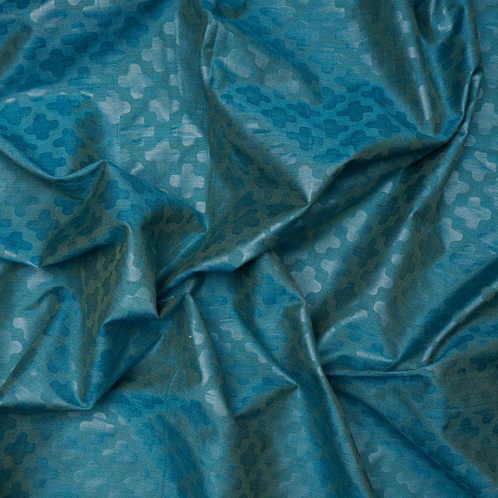(Pre-Cut 2 Mtr) Blue Color Embossed Cotton Silk Fabric
