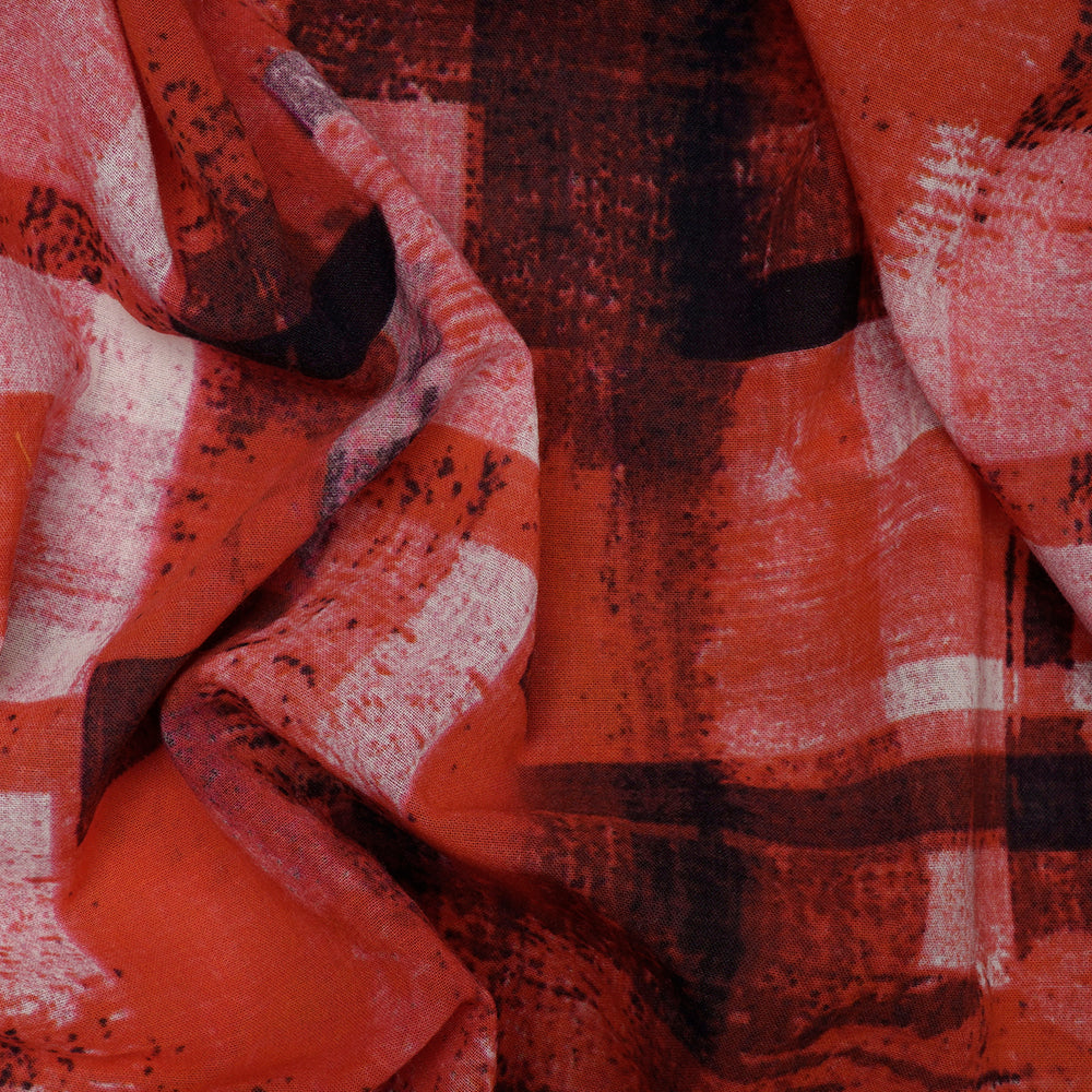 (Pre-Cut 2.25 Mtr) Red Color Digital Printed High Twisted Poly Voile Fabric