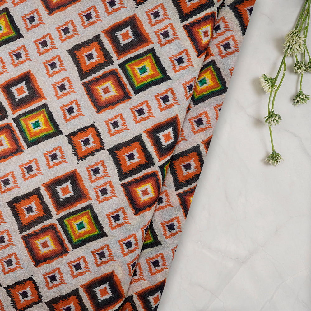 (Pre-Cut 3.40 Mtr) Multi Color Digital Printed Pure Chanderi Fabric