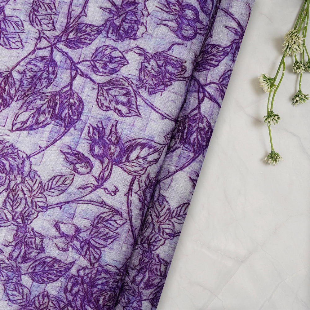 (Pre-Cut 3.55 Mtr) Purple Color Digital Printed Bemberg Cotton Satin