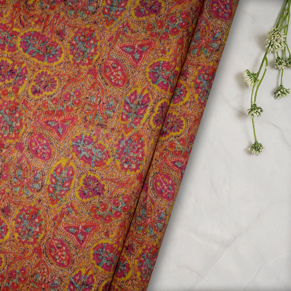 (Pre-Cut 2.40 Mtr) Multi Color Digital Print Georgette Muga Fabric