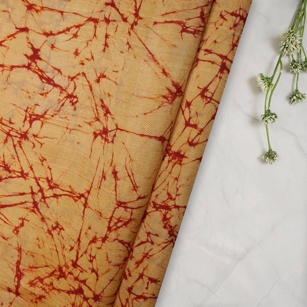 (Pre-Cut 2 Mtr) Yellow Color Handcrafted Batik Printed Pure Silk Fabric