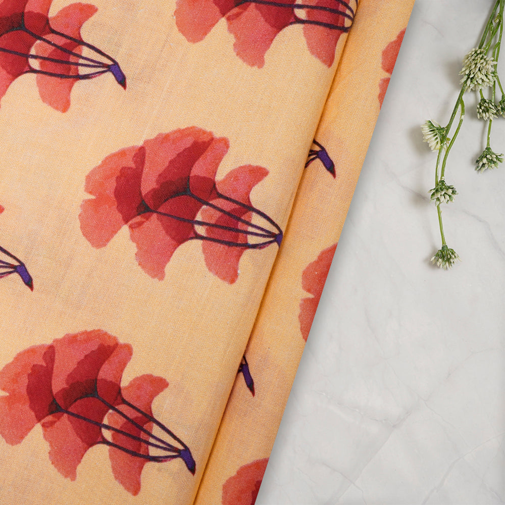 (Pre-Cut 4.60 Mtr) Mango Color Digital Printed Cotton Muslin Fabric