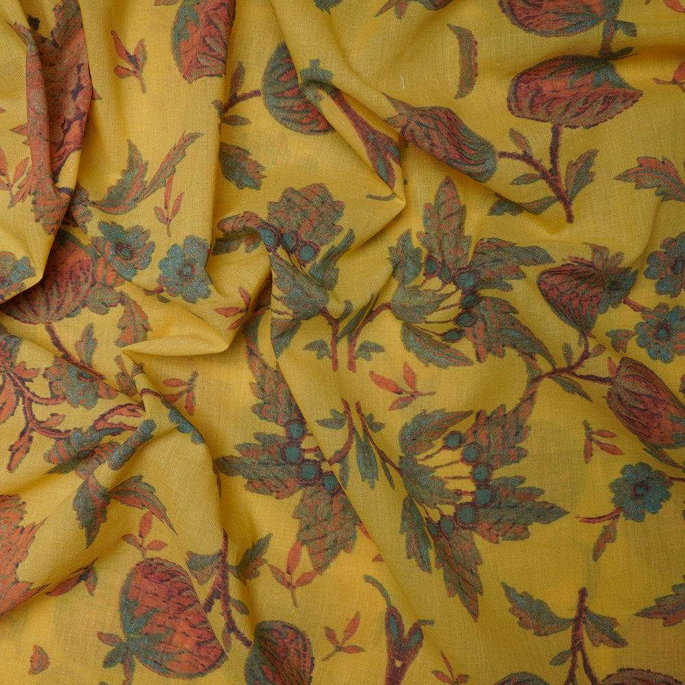 (Pre-Cut 3 Mtr) Yellow Color Digital Printed High Twisted Poly Voile Fabric