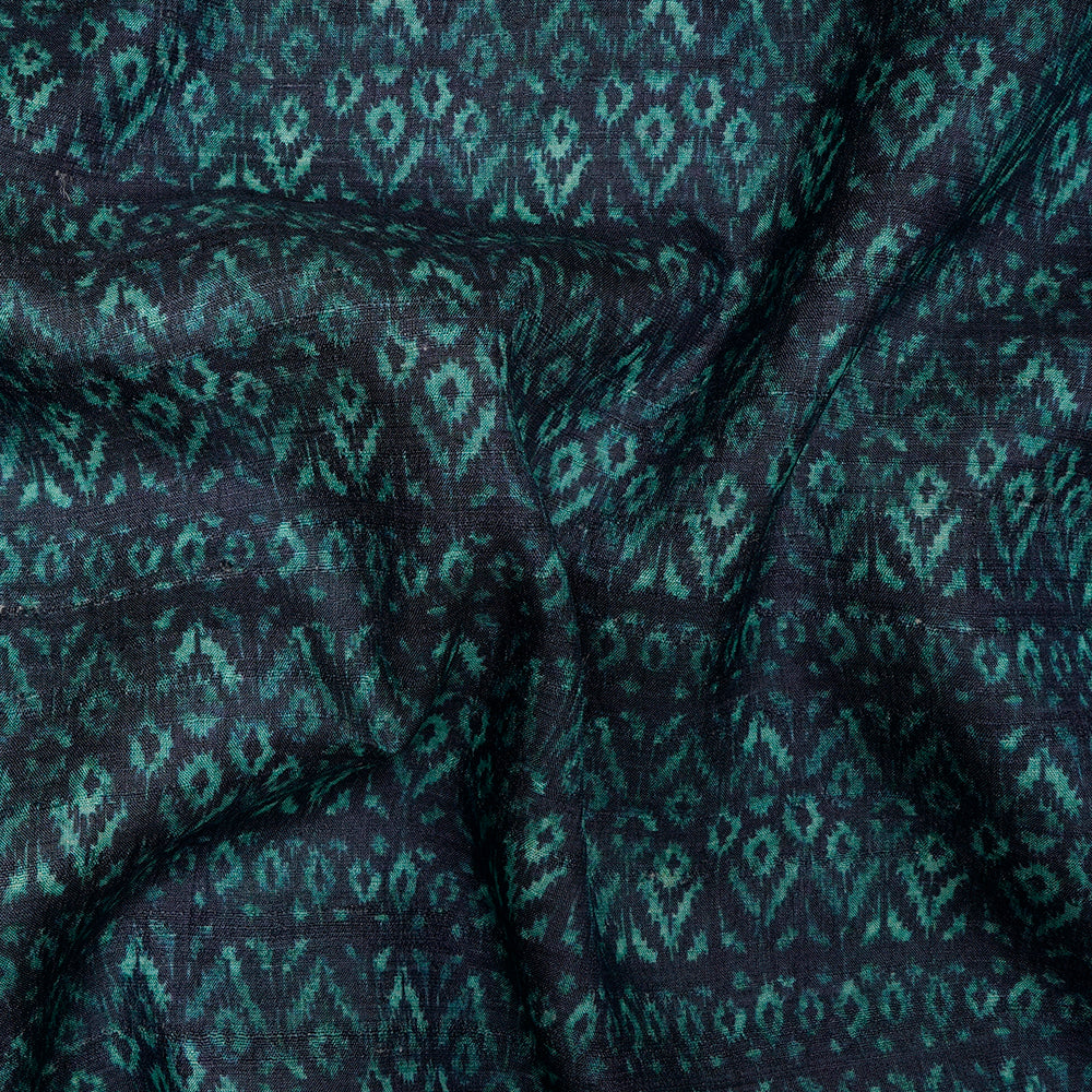 (Pre-Cut 1.50 Mtr) Navy Color Digital Printed Tussar Silk Fabric