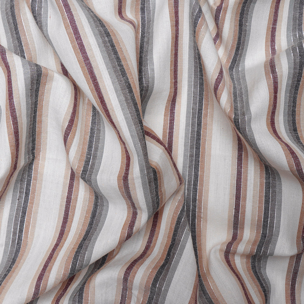 (Pre-Cut 1.40 Mtr) Off White Color Striped Cotton Fabric