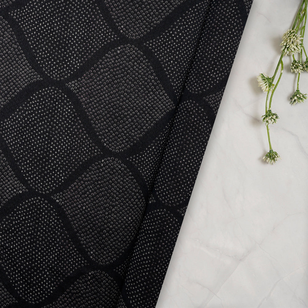 (Pre-Cut 2.45 Mtr) Black Color Digital Printed Pure Chanderi Fabric