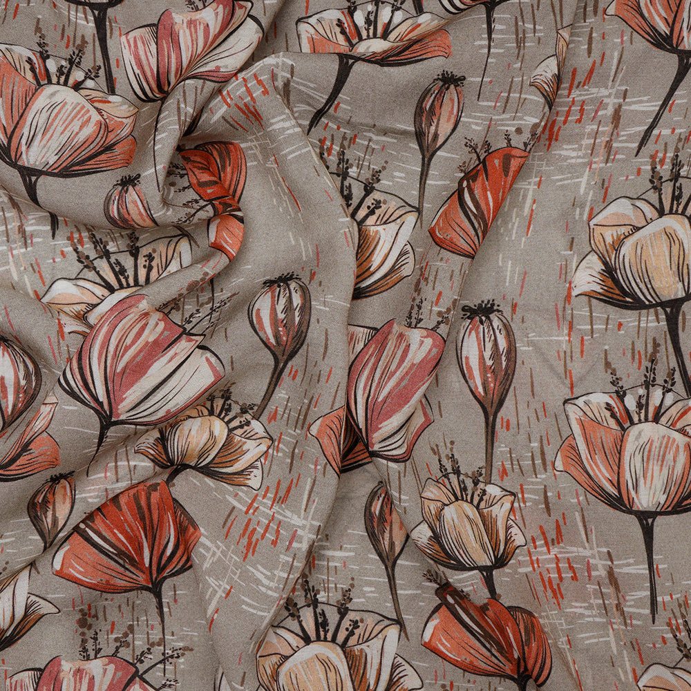 (Pre-Cut 2.20 Mtr) Light Sage Color Digital Printed Bemberg Modal Fabric