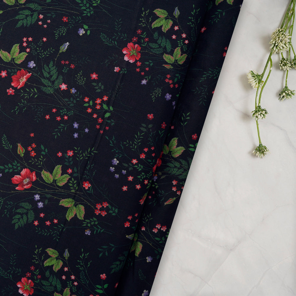 (Pre-Cut 4.60 Mtr) Dark Forest Green Color Digital Printed Cotton Lawn Fabric