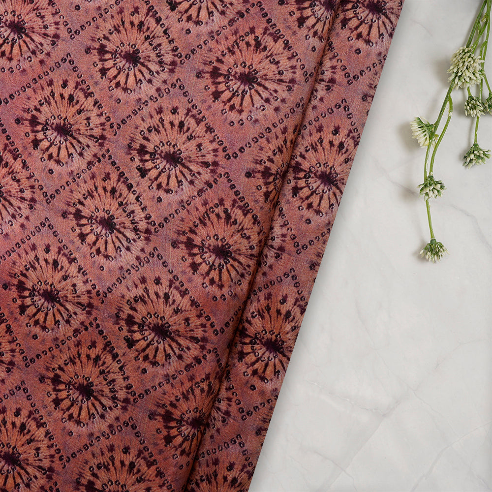 (Pre-Cut 2.45 Mtr) Salmon Color Digital Printed Habutai Silk Fabric