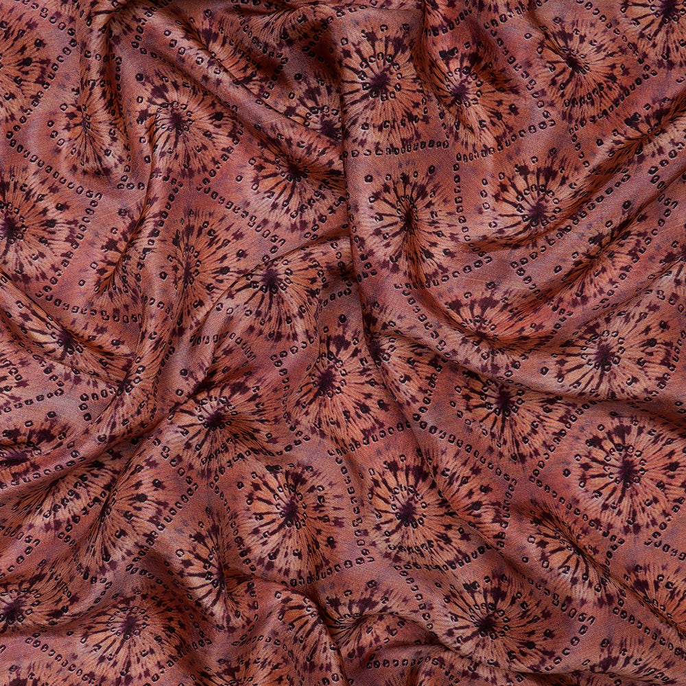 (Pre-Cut 2.45 Mtr) Salmon Color Digital Printed Habutai Silk Fabric