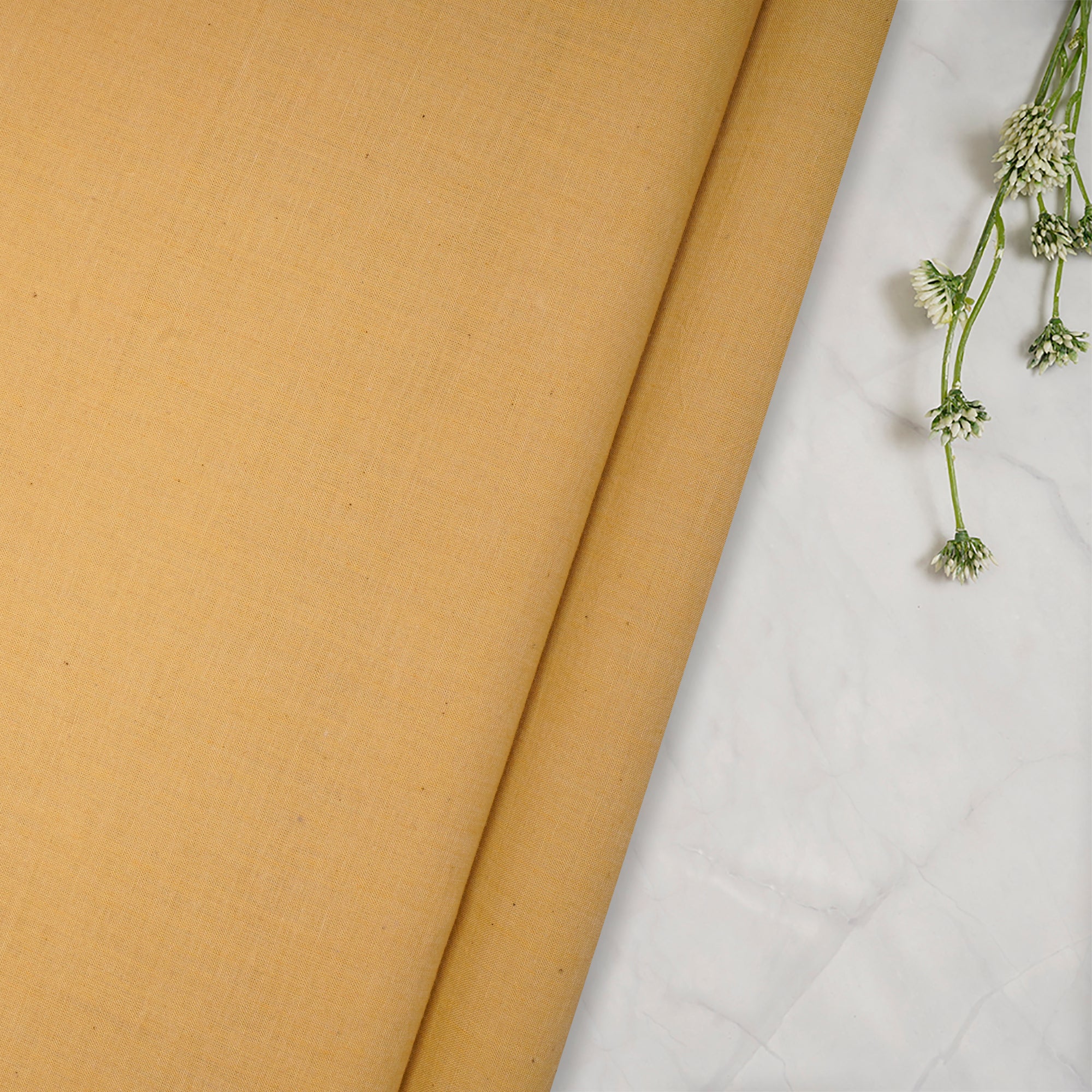 (Pre-Cut 1.50 Mtr) Yellow Color Muslin Cotton Fabric