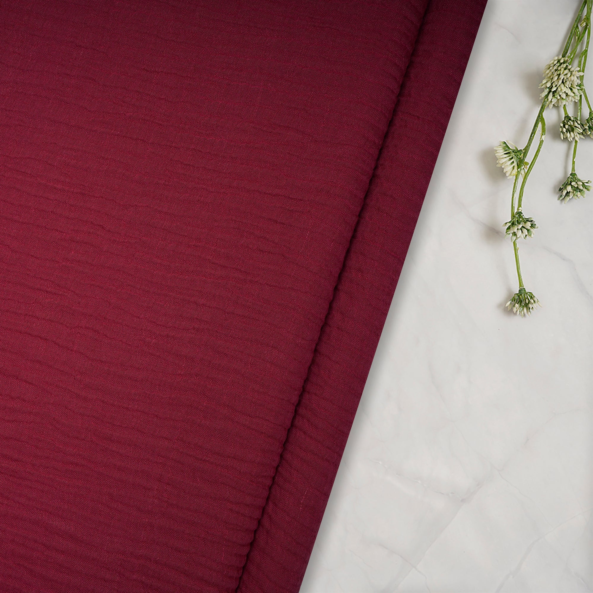 (Pre-Cut 2.00 Mtr) Maroon Color Flax Cotton Fabric