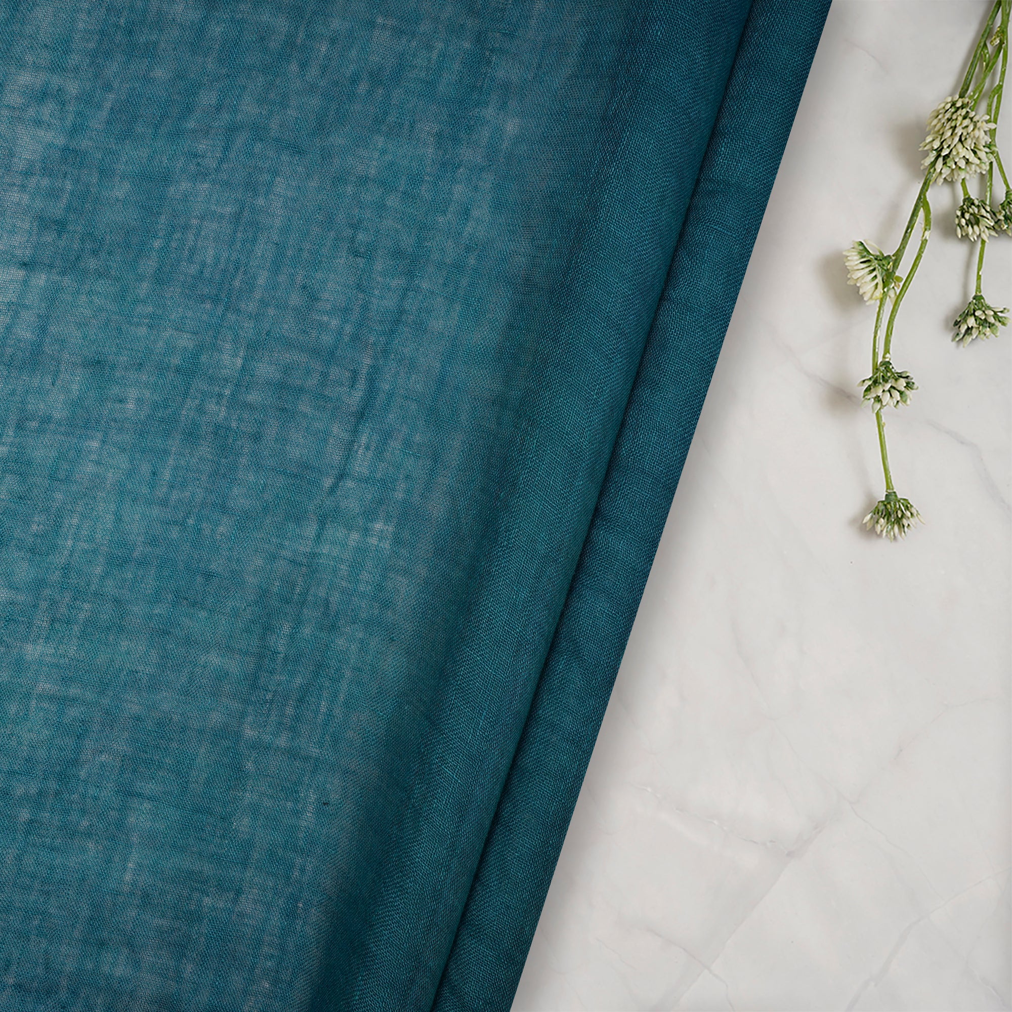 (Pre-Cut 1.00 Mtr) Blue Flax Cotton Fabric