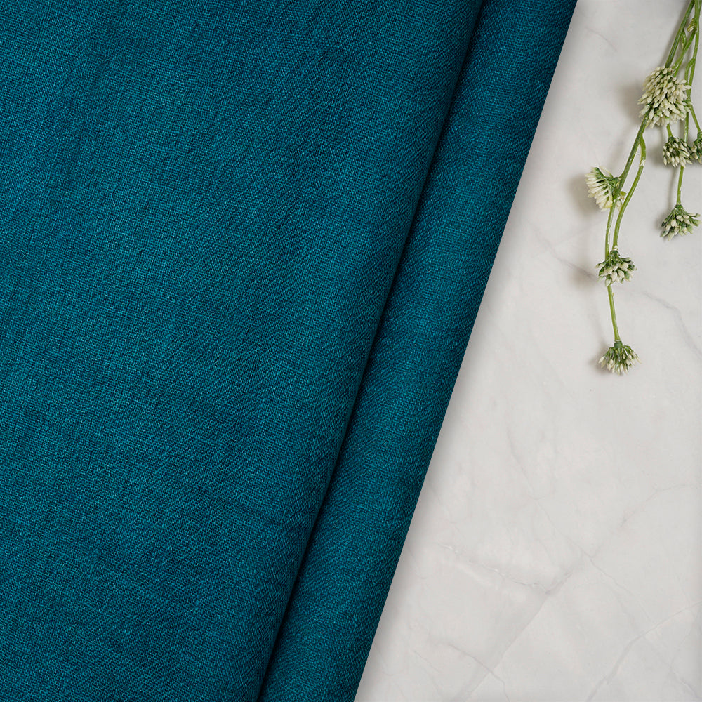(Pre-Cut 1.50 Mtr) Blue Color Flax Cotton Fabric