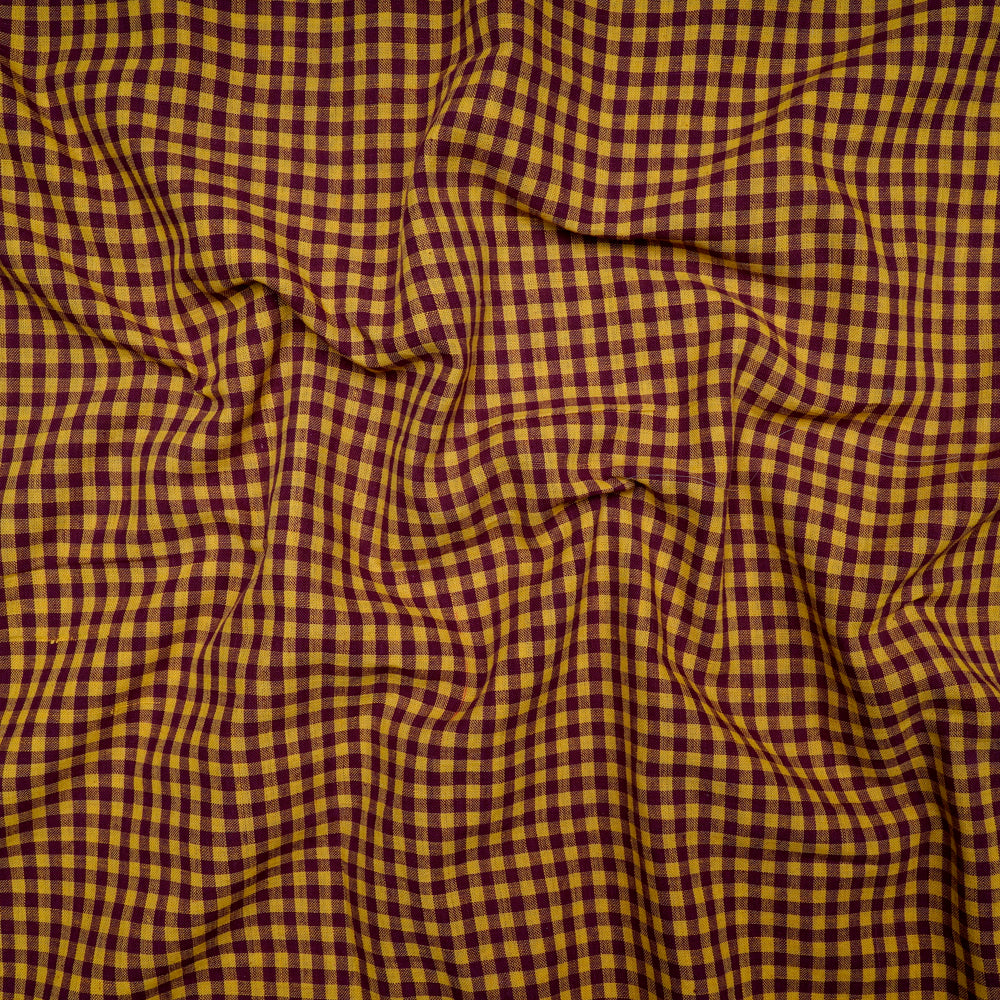 (Pre-Cut 4.40 Mtr) Yellow Color Check Pattern Muslin Cotton Fabric