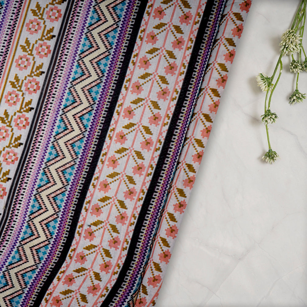 (Pre-Cut 2.25 Mtr) Multi Color Digital Printed Chanderi Fabric