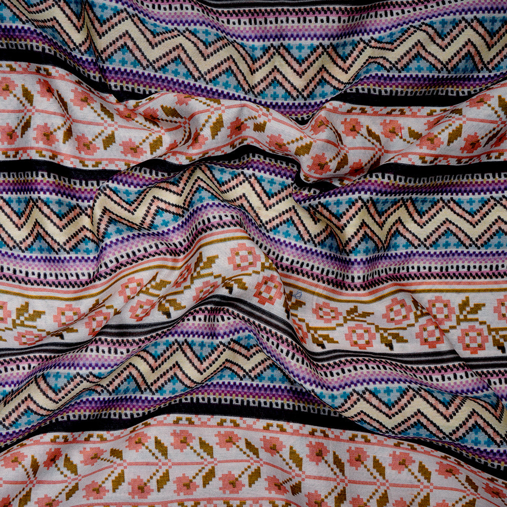 (Pre-Cut 2.25 Mtr) Multi Color Digital Printed Chanderi Fabric