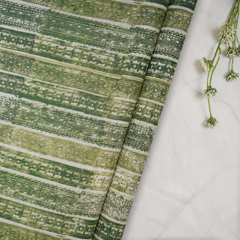 (Pre-Cut 3.50 Mtr) Green Color Fancy Chanderi Fabric