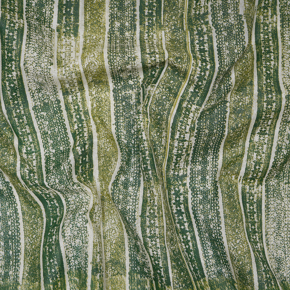 (Pre-Cut 3.50 Mtr) Green Color Fancy Chanderi Fabric