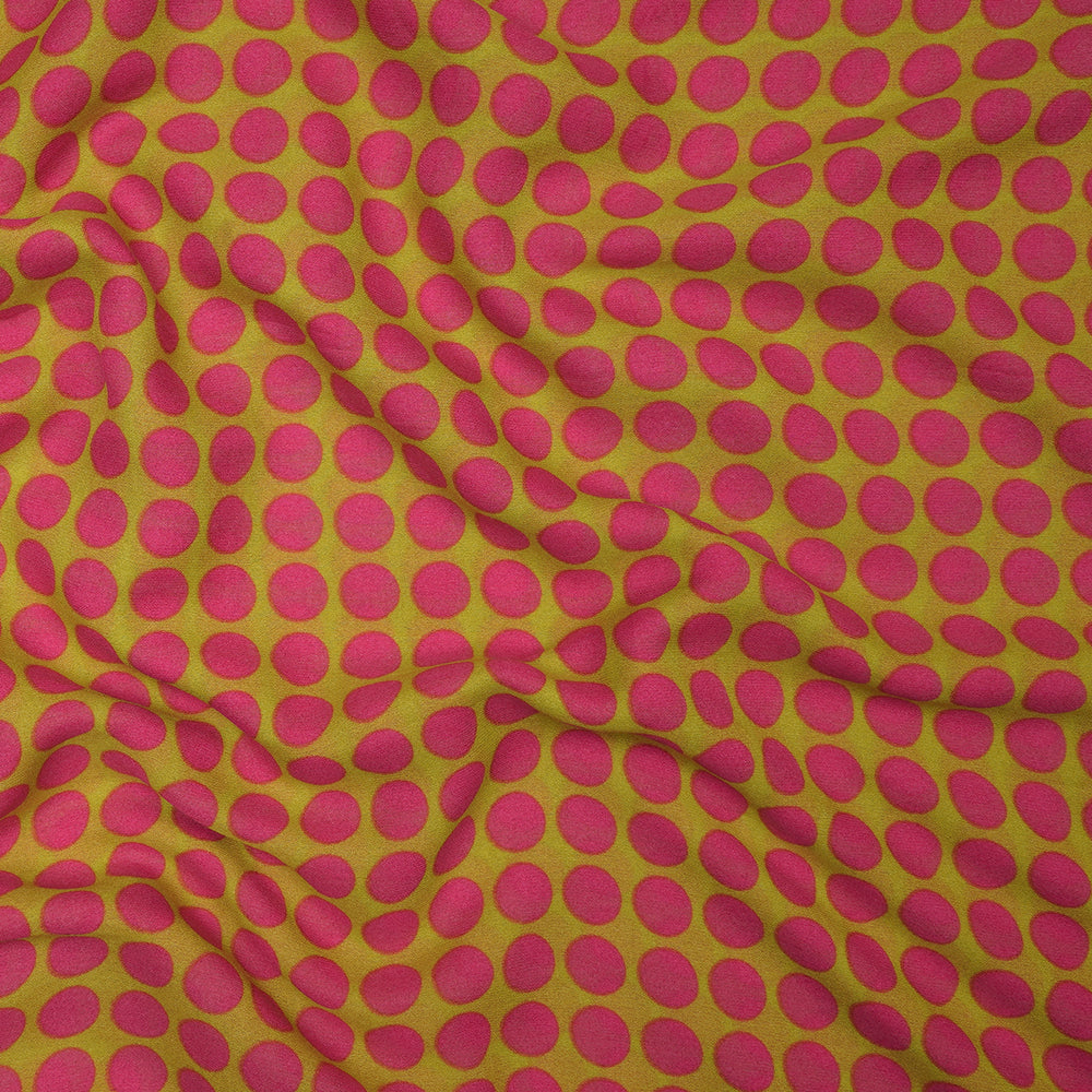 (Pre-Cut 2.95 Mtr) Green-Pink Color Georgette Fabric