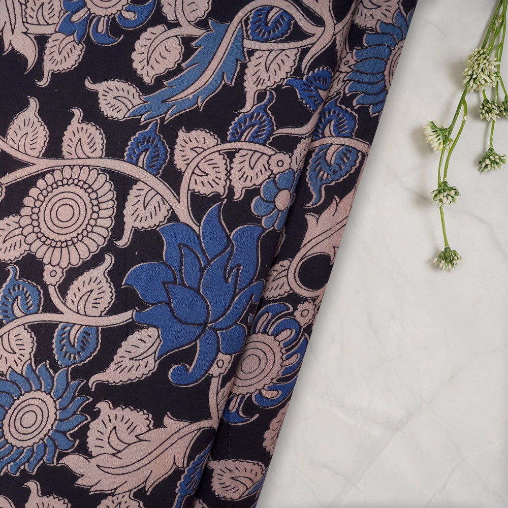 (Pre-Cut 2.00 Mtr) Black Color Printed Cotton Fabric