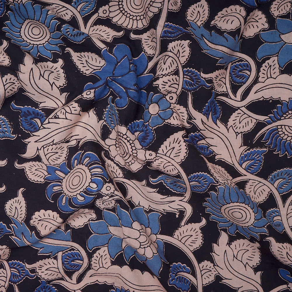 (Pre-Cut 2.00 Mtr) Black Color Printed Cotton Fabric