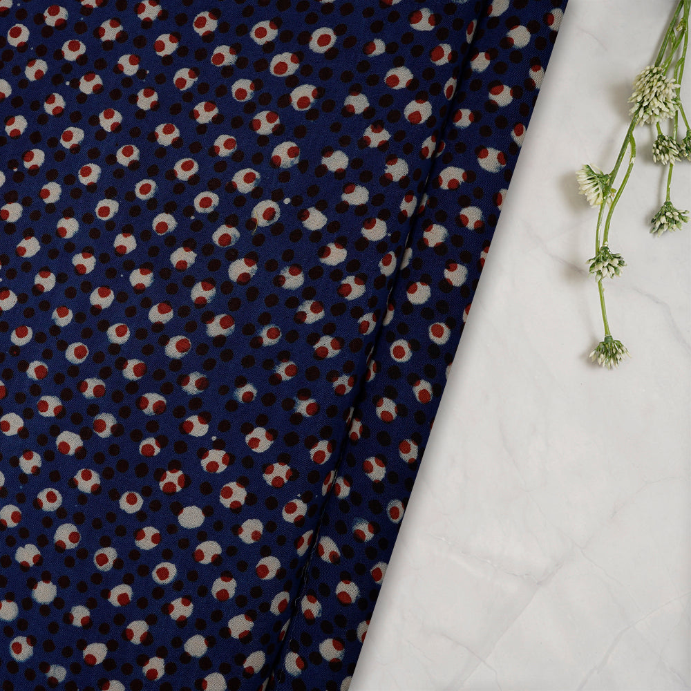 (Pre-Cut 4.50 Mtr) Blue Color Bagru Dabu Printed Modal Fabric