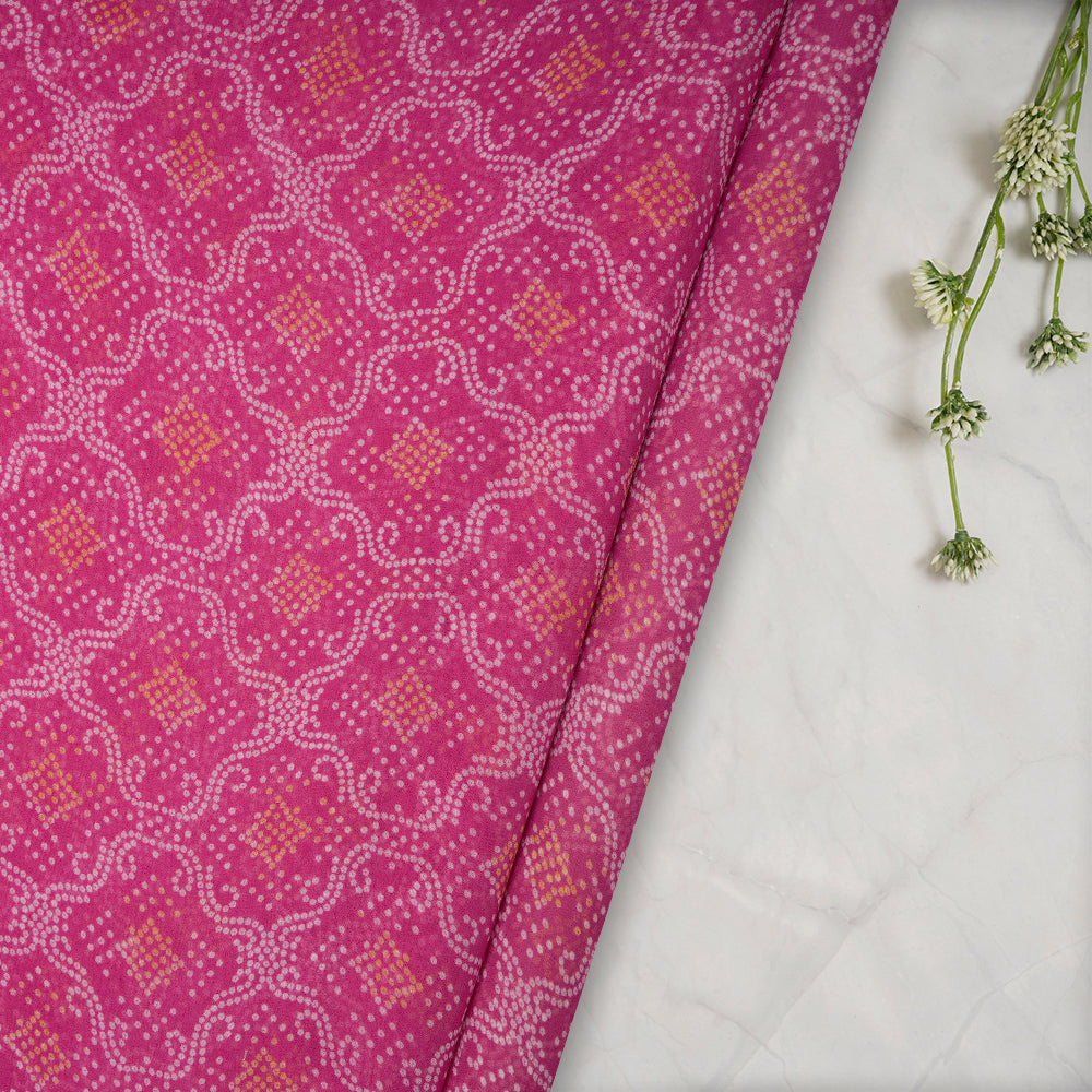 (Pre-Cut 4.85 Mtr) Pink Bandhani Pattern Digital Printed Viscose Fabric