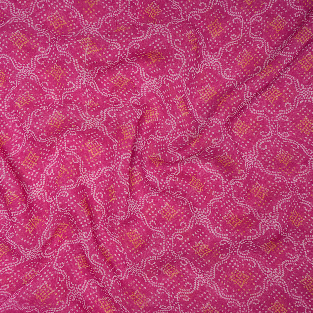 (Pre-Cut 4.85 Mtr) Pink Bandhani Pattern Digital Printed Viscose Fabric