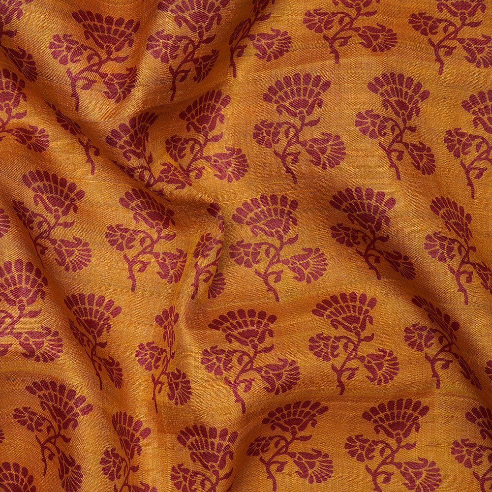 (Pre-Cut 3.25 Mtr) Mustard Color Digital Printed Tussar Chanderi Fabric